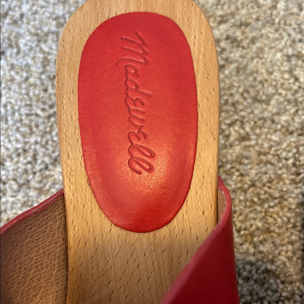Madewell The Clara Clog Sandals Red Double-Strap Wood Block Heel Mules 9 - Picture 6 of 7